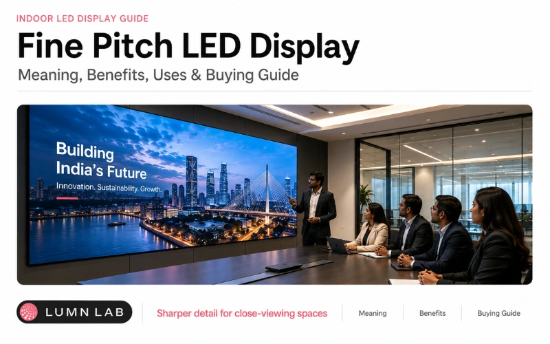 Fine pitch LED display in an Indian boardroom showing sharp visuals for close-viewing spaces.